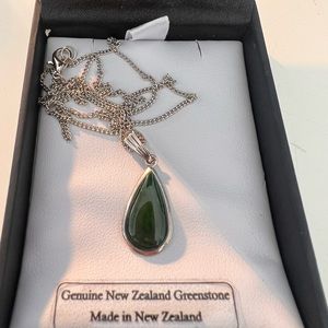 Greenstone silver tone plated necklace